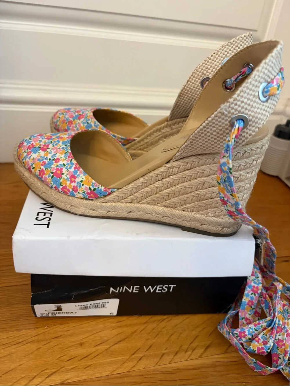 Nine West Friend Ankle Wrap Espadrilles Floral 7.5